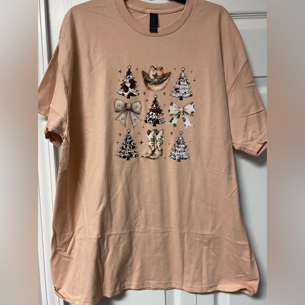 Christmas Gildan Heavy Cotton Peach T-Shirt